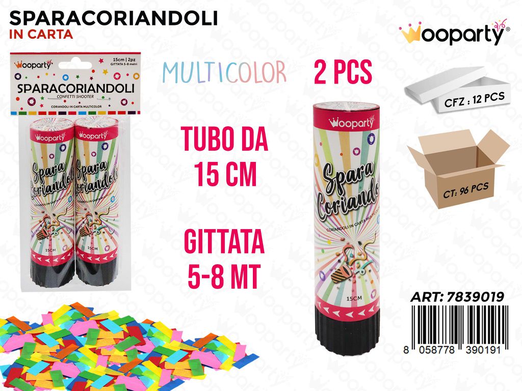 SPARA CORIANDOLI MULTICOLOR 2PCS 15CM /PZ DA 12**
