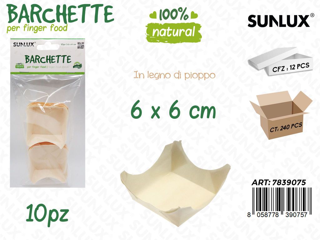 Sunlux Barchette in Legno Pioppo 10PCS 6*6CM