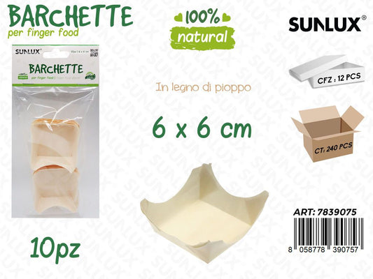 Sunlux Barchette in Legno Pioppo 10PCS 6*6CM
