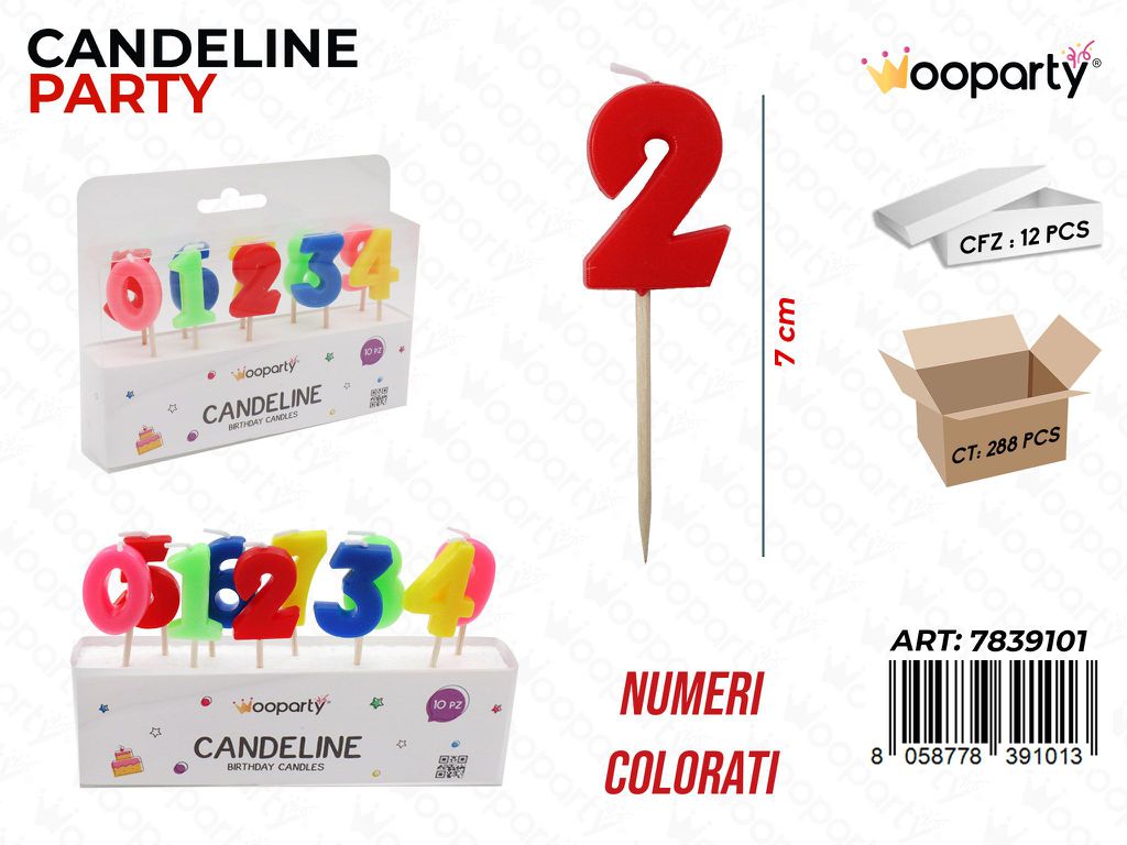 CANDELINE PARTY NUMERI COL. 7CM 10PCS /PZ DA 12**