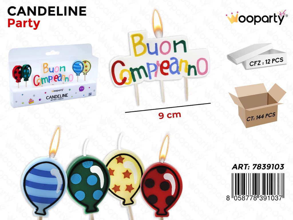 CANDELINE  BUON COMPLEANNO 5PCS 9CM /PZ DA 12**