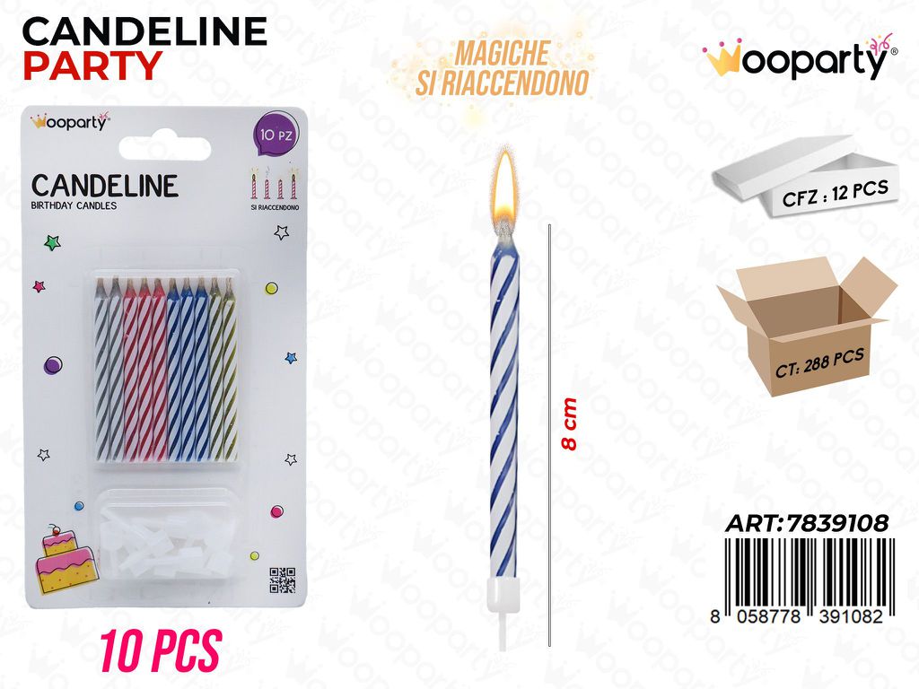 CANDELINE MAGICHE COL. ASS. 10PCS 8CM /PZ DA 12**