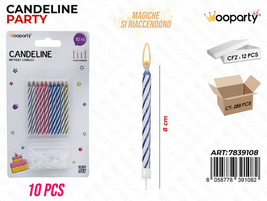 CANDELINE MAGICHE COL. ASS. 10PCS 8CM /PZ DA 12**