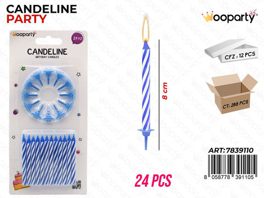 CANDELINE PARTY CELESTE C/ SUPP. 24PCS 8CM /PZ DA 12**
