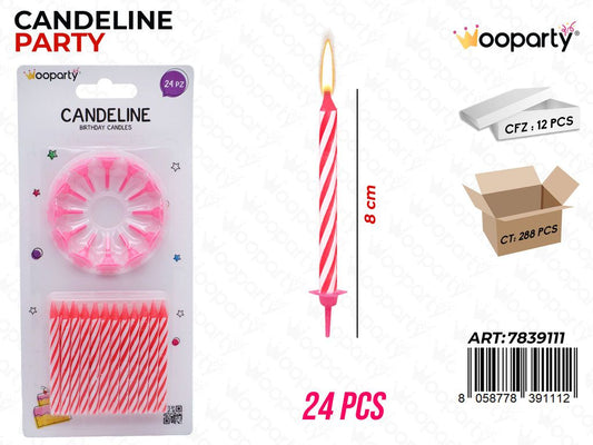 CANDELINE PARTY ROSA C/ SUPP. 24PCS 8CM /PZ DA 12**