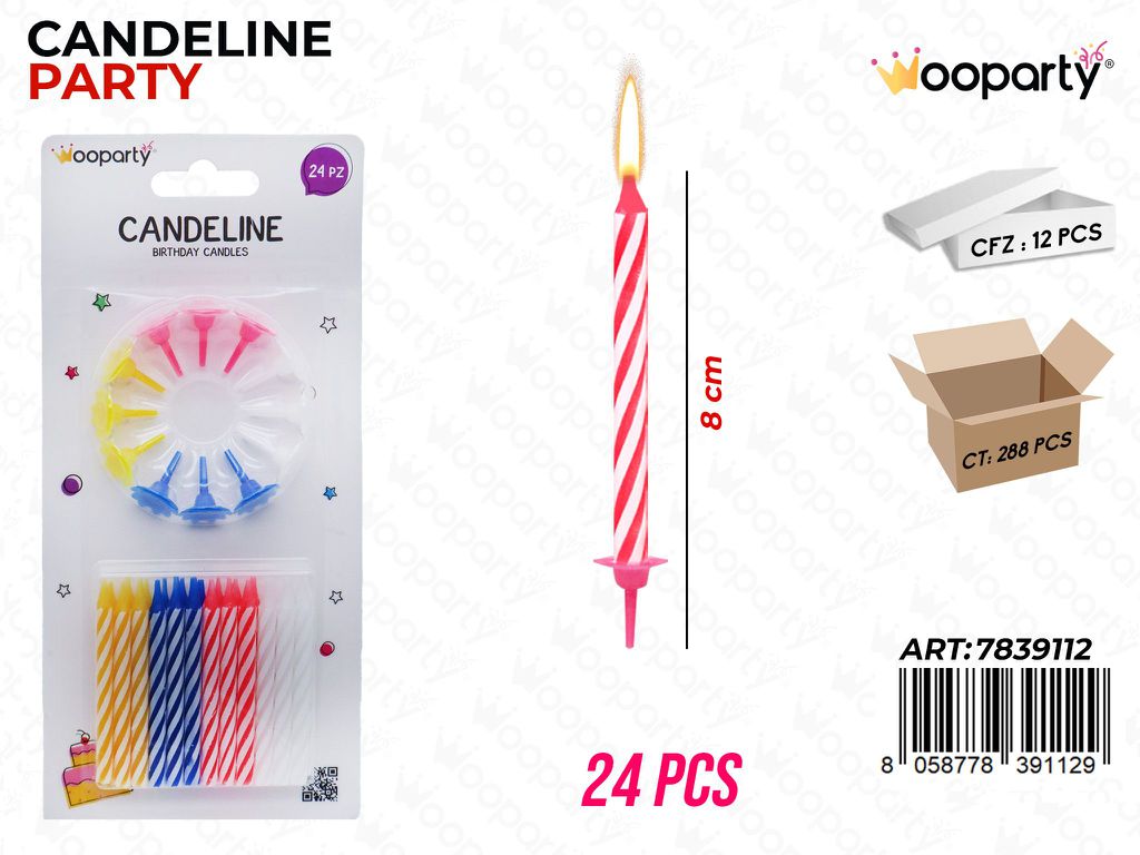 CANDELINE PARTY COL. ASS. C/ SUPP. 24PCS 8CM /PZ DA 12**