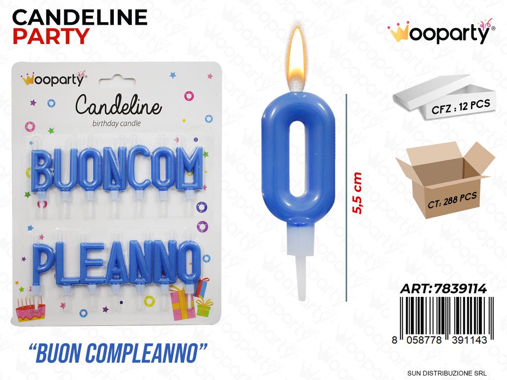 CANDELINA BUON COMPLEANNO CELESTE 5.5CM /PZ DA 12**
