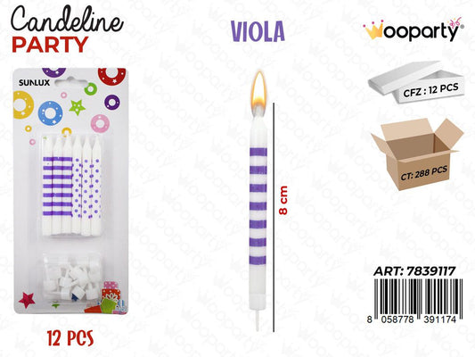CANDELINE PARTY VIOLA 12PCS 8CM /PZ DA 12**