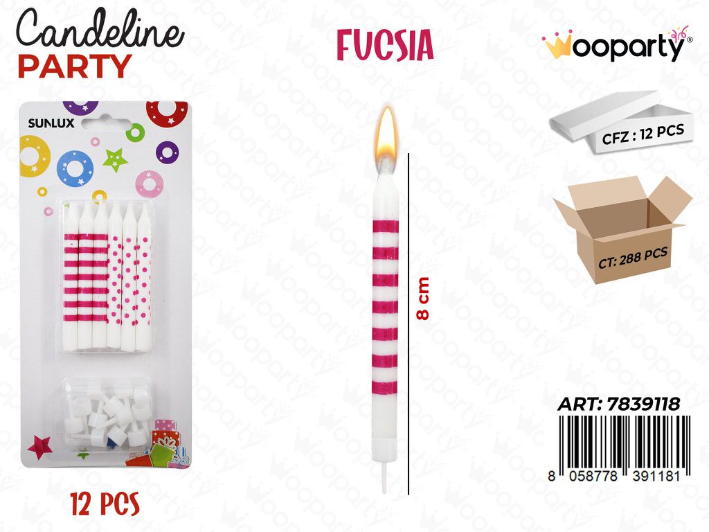 CANDELINE PARTY FUCSIA 12PCS 8CM /PZ DA 12**