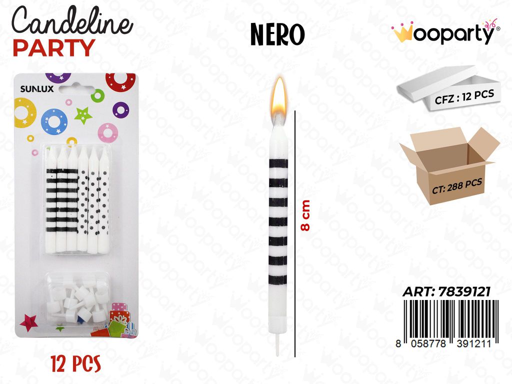 CANDELINE PARTY NERO 12PCS 8CM /PZ DA 12**