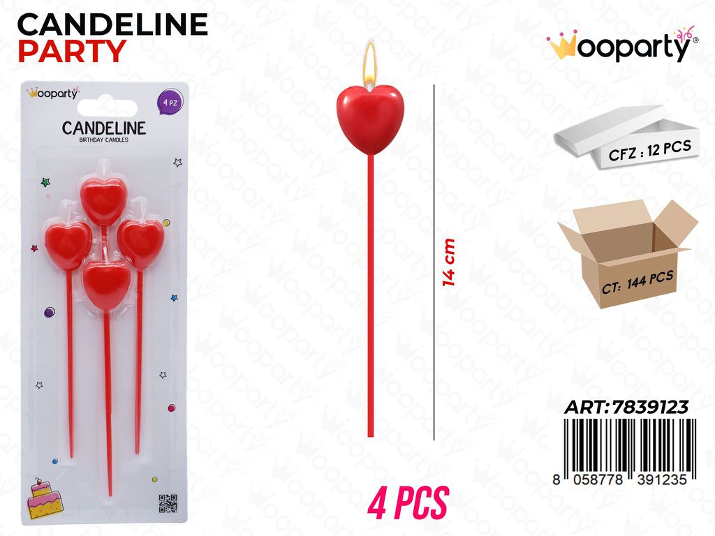 CANDELINE PARTY CUORE 4 PCS 14CM /PZ DA 12**