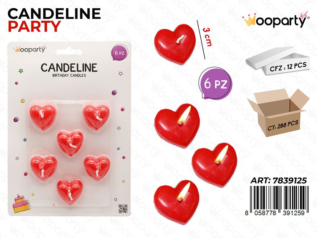CANDELINE PARTY CUORI 6 PCS 3CM  /PZ DA 6**