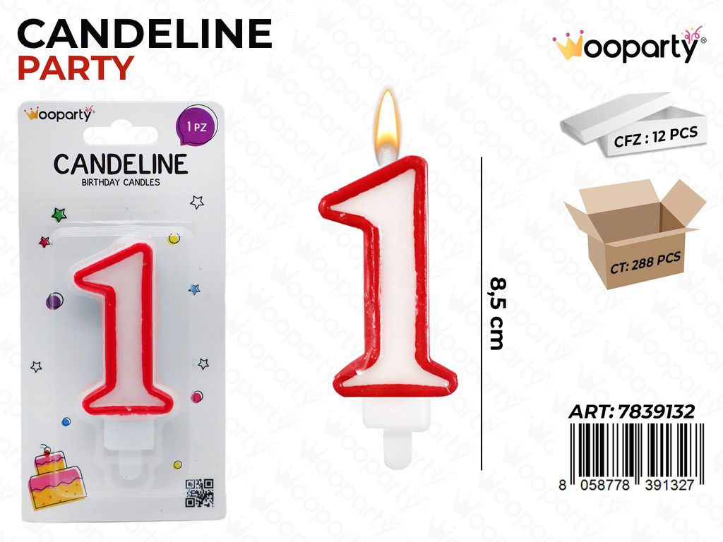 CANDELINE PARTY BIA-ROSSO N. 1 8.5CM /PZ DA 12**