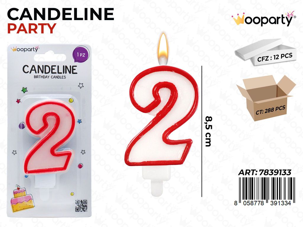 CANDELINE PARTY BIA-ROSSO N. 2 8.5CM /PZ DA 12**