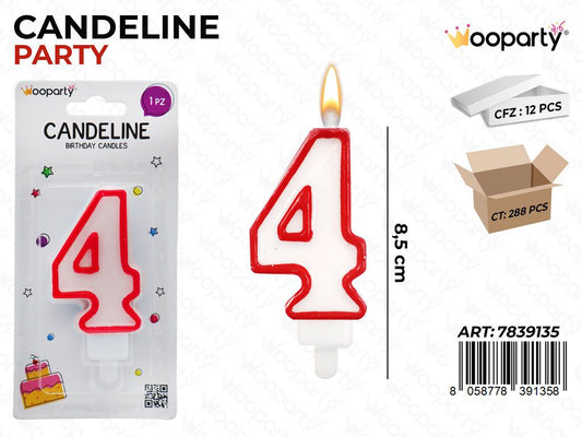 Candeline Party Bia-Rosso N. 4 8.5Cm