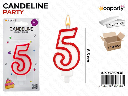 CANDELINE PARTY BIA-ROSSO N. 5 8.5CM /PZ DA 12**