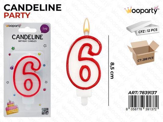 Candeline Party Bia-Rosso N. 6 8.5Cm