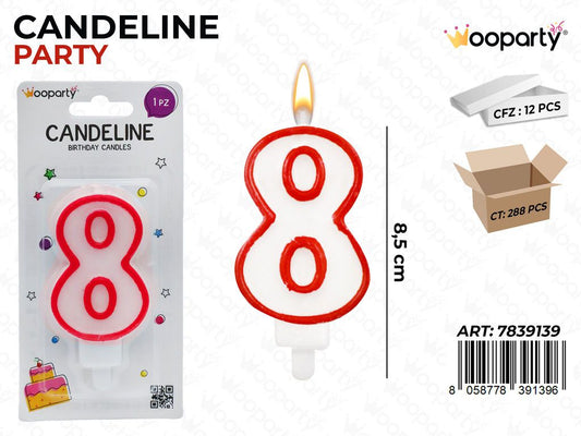 CANDELINE PARTY BIA-ROSSO N. 8 8.5CM /PZ DA 12**