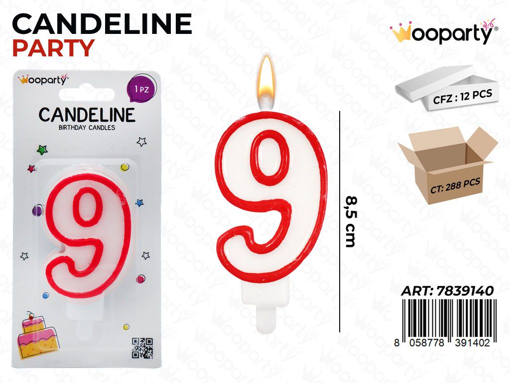 Candeline Party Bia-Rosso N. 9 8.5Cm