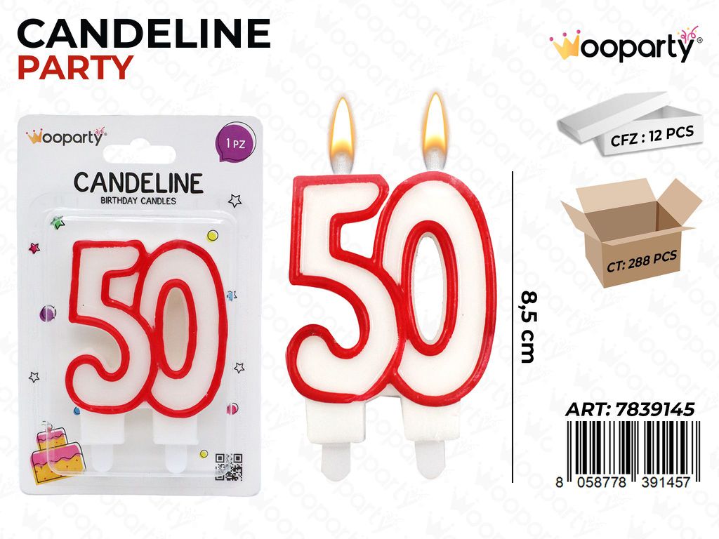 CANDELINE PARTY BIA-ROSSO N. 50 8.5CM /PZ DA 12**