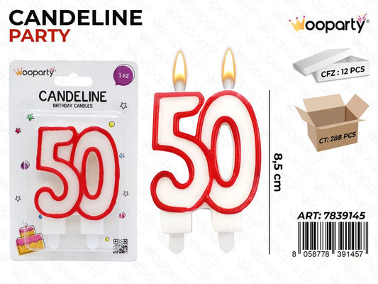 CANDELINE PARTY BIA-ROSSO N. 50 8.5CM /PZ DA 12**
