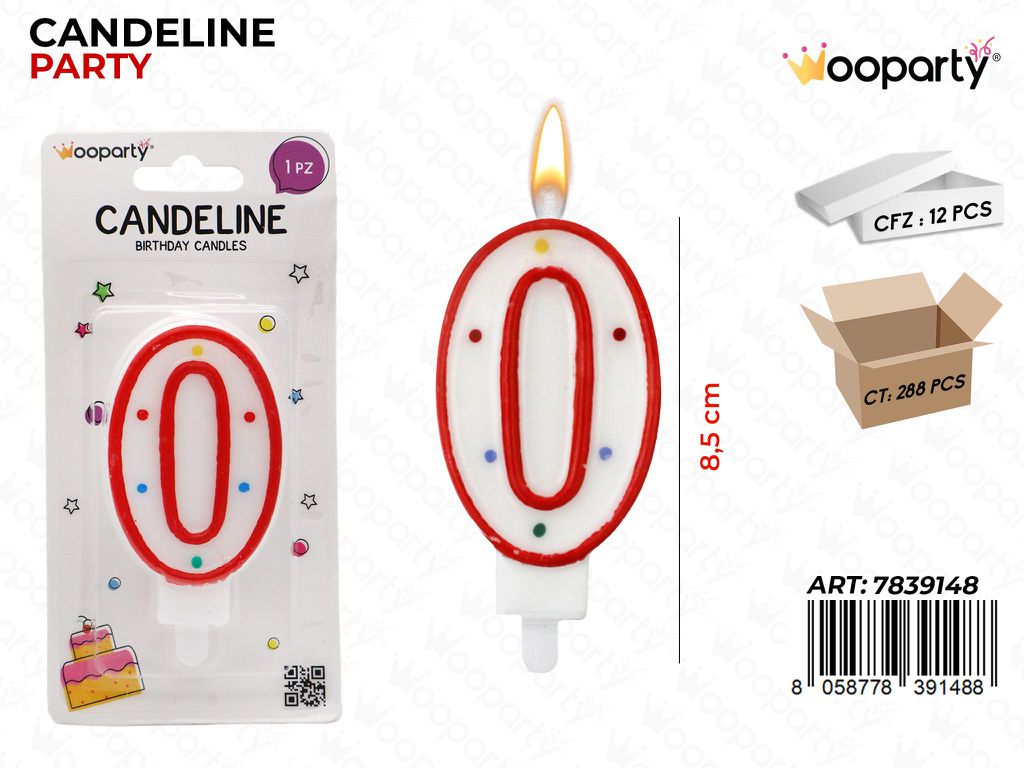 CANDELINE PARTY BIA-ROSSO POIS N.0 8.5CM /PZ DA 12**