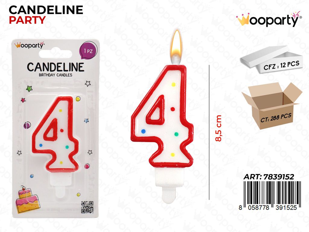 CANDELINE PARTY BIA-ROSSO POIS N.4 8.5CM /PZ DA 12**