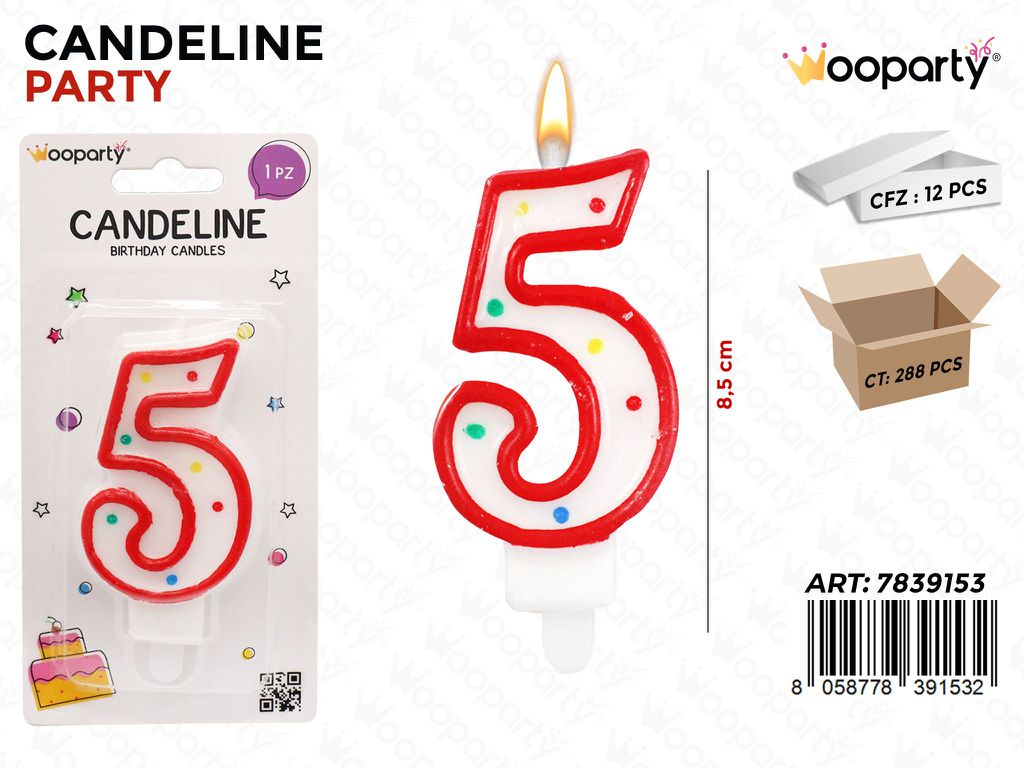 CANDELINE PARTY BIA-ROSSO POIS N.5 8.5CM /PZ DA 12**