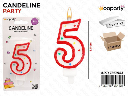 CANDELINE PARTY BIA-ROSSO POIS N.5 8.5CM /PZ DA 12**