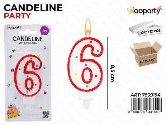 CANDELINE PARTY BIA-ROSSO POIS N.6 8.5CM /PZ DA 12**