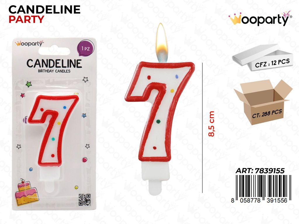 CANDELINE PARTY BIA-ROSSO POIS N.7 8.5CM /PZ DA 12**