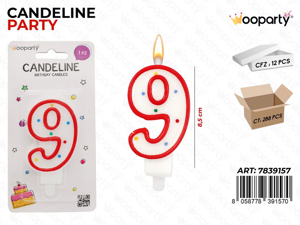 CANDELINE PARTY BIA-ROSSO POIS N.9 8.5CM /PZ DA 12**