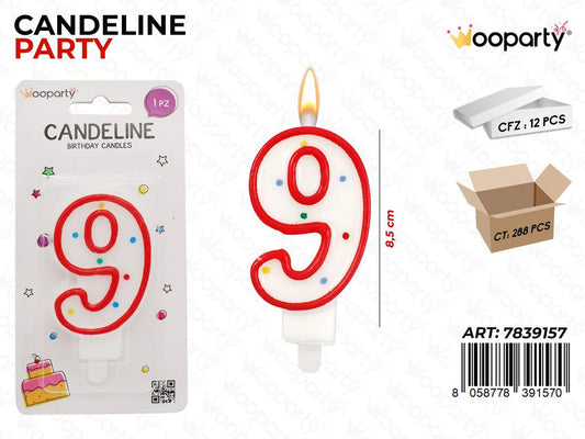 CANDELINE PARTY BIA-ROSSO POIS N.9 8.5CM /PZ DA 12**