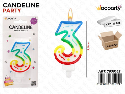 CANDELINE MULTICOLOR N.3  8.5CM /PZ DA 12**