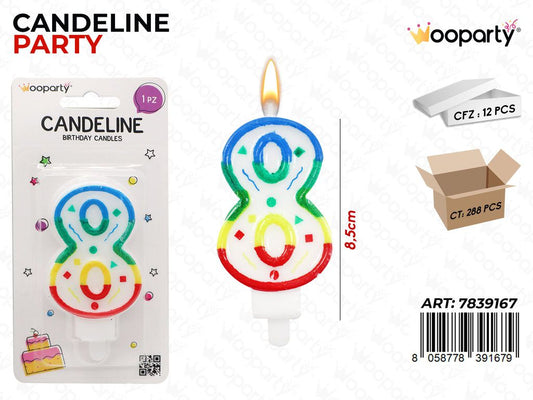 CANDELINE MULTICOLOR N.8  8.5CM /PZ DA 12**