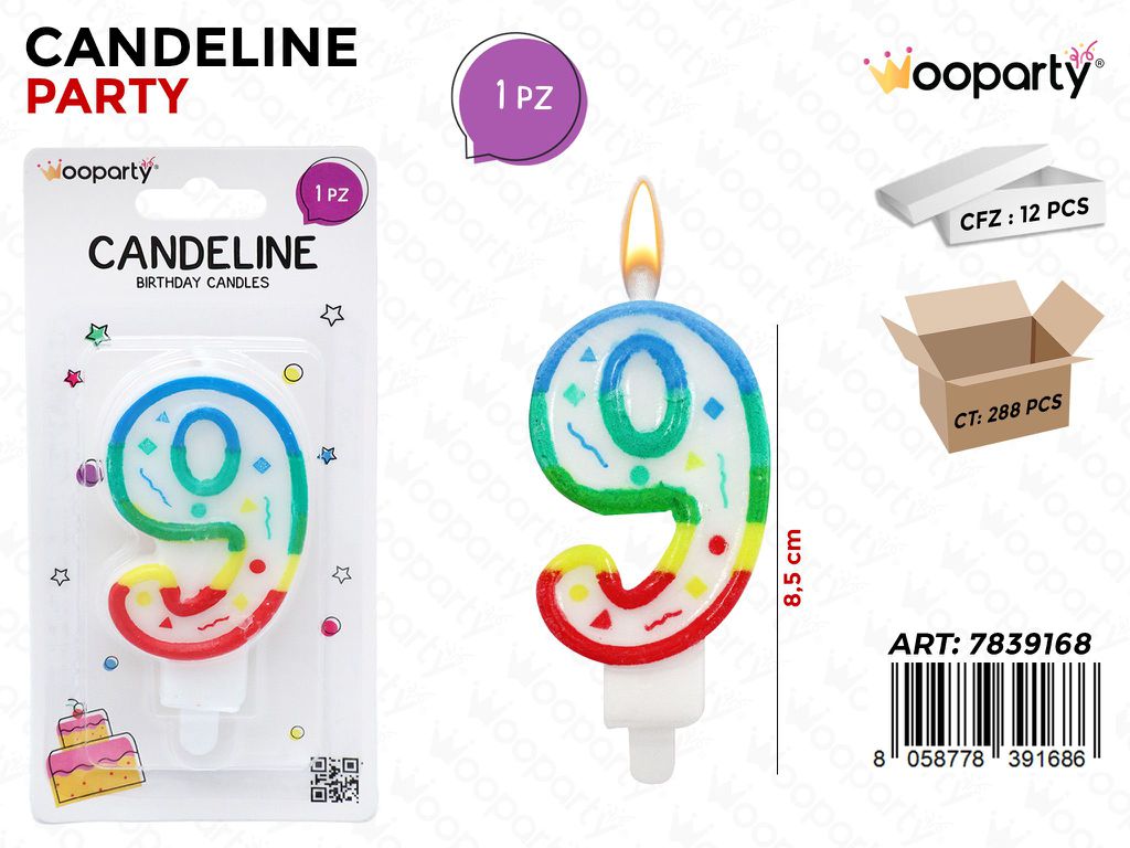 CANDELINE MULTICOLOR N.9  8.5CM /PZ DA 12**