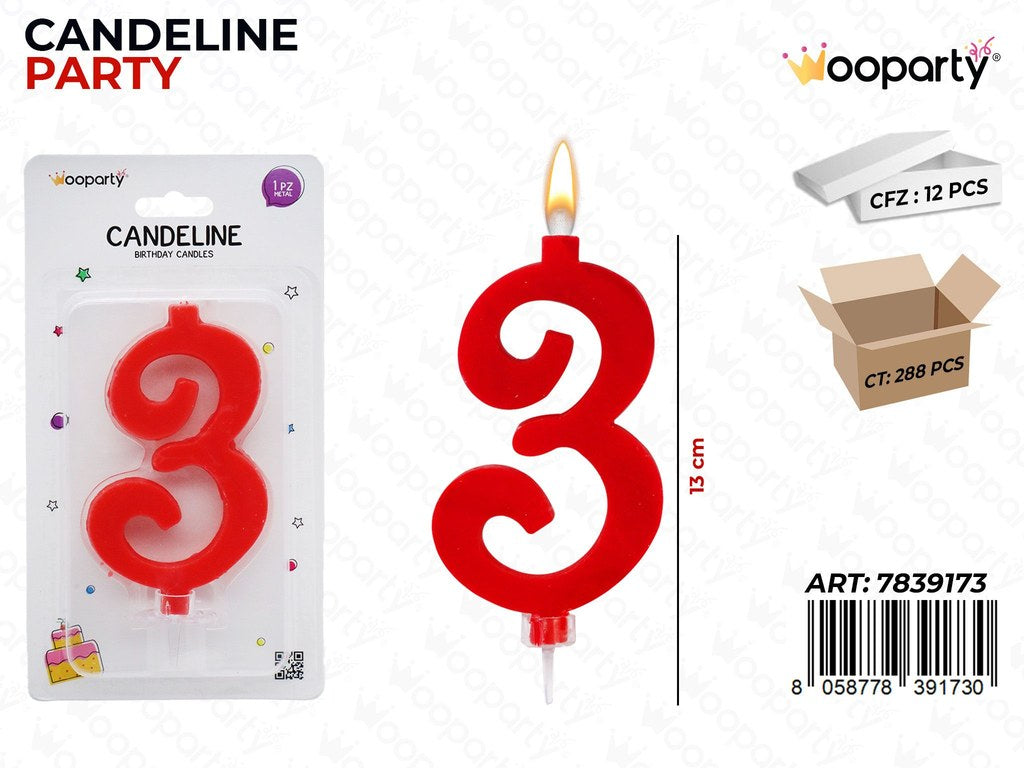 CANDELINE PARTY ROSSO N.3 13CM /PZ DA 12**