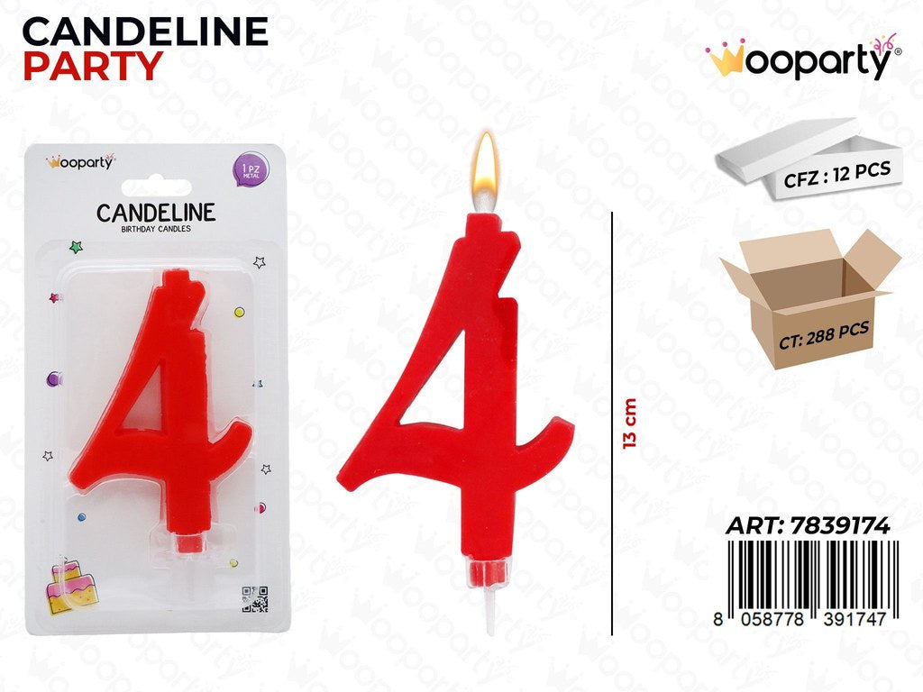 CANDELINE PARTY ROSSO N.4 13CM /PZ DA 12**