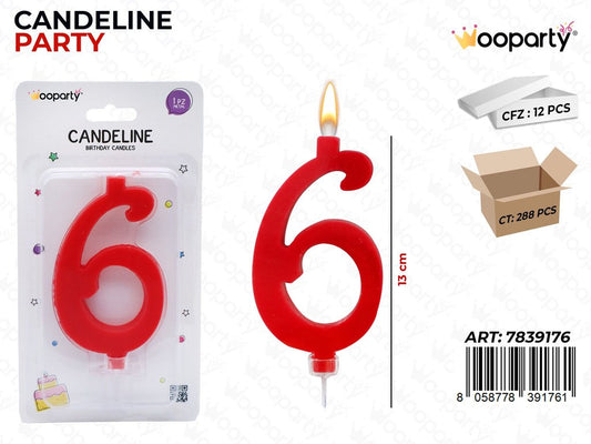 CANDELINE PARTY ROSSO N.6 13CM /PZ DA 12**