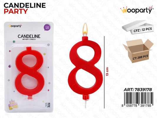 CANDELINE PARTY ROSSO N.8 13CM /PZ DA 12**