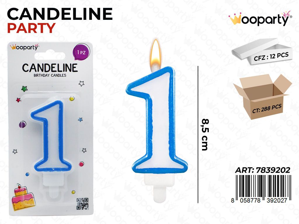 CANDELINA PARTY AZZURRO  N.1 8.5CM /PZ DA 12**