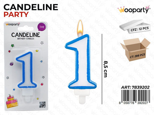 CANDELINA PARTY AZZURRO  N.1 8.5CM /PZ DA 12**