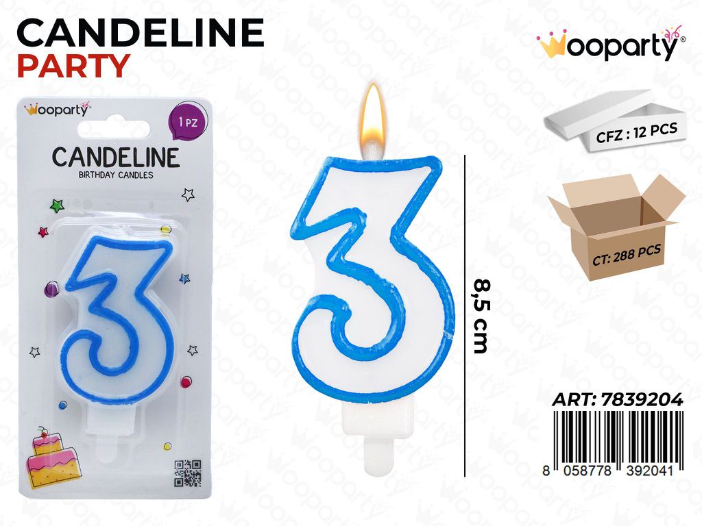 CANDELINA PARTY AZZURRO  N.3 8.5CM /PZ DA 12**