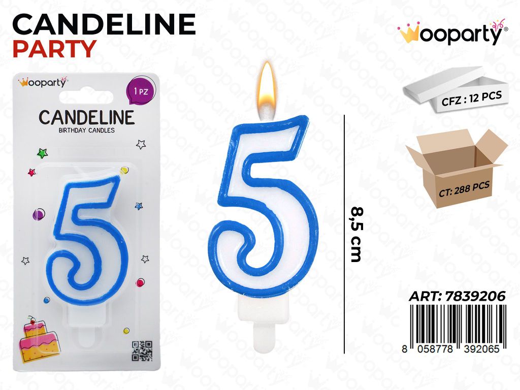 CANDELINA PARTY AZZURRO  N.5 8.5CM /PZ DA 12**