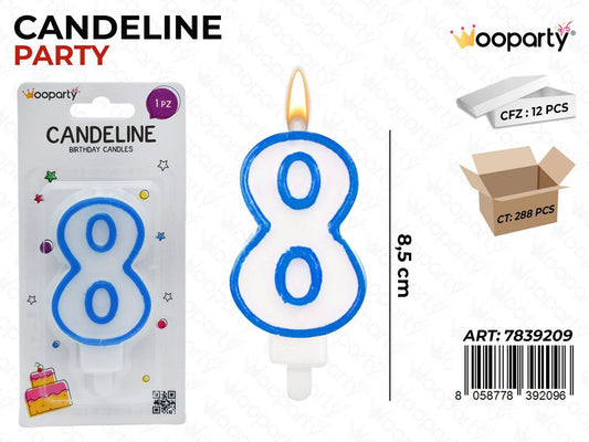 CANDELINA PARTY AZZURRO  N.8 8.5CM /PZ DA 12**