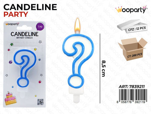 CANDELINA PARTY AZZURRO  P. INTERROGATIVO 8.5CM /PZ DA 12**