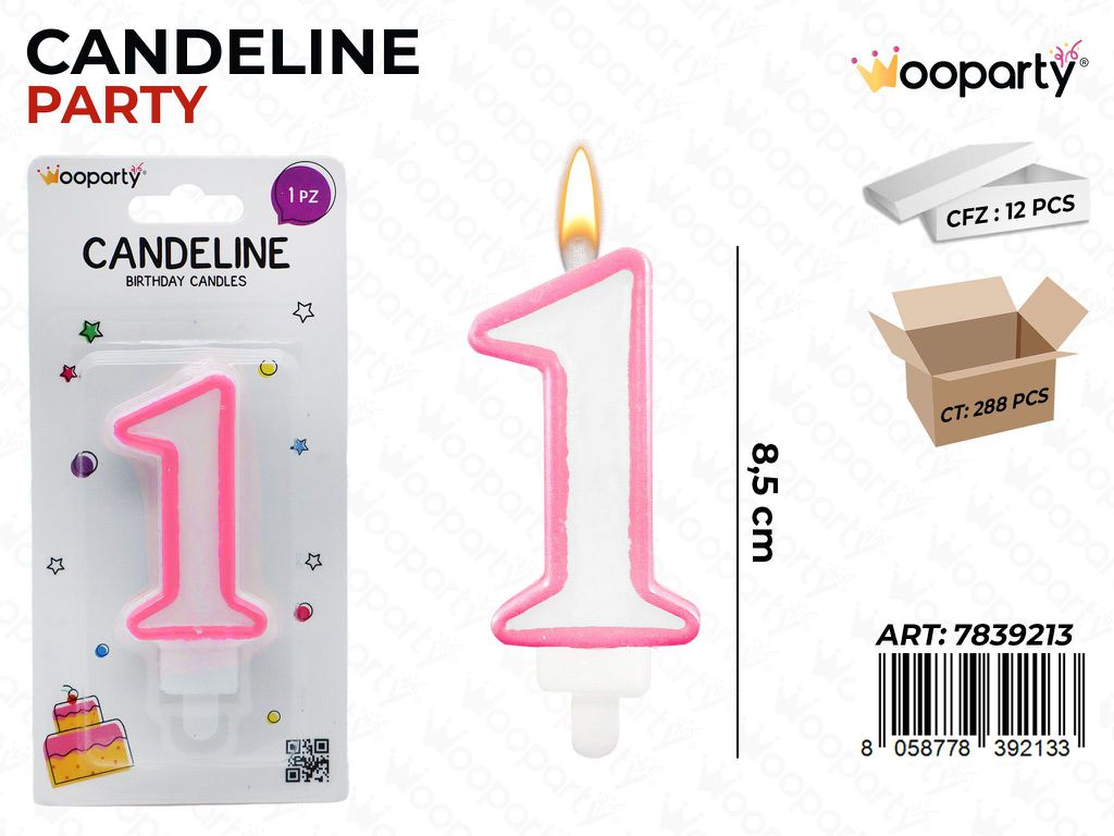 CANDELINA PARTY ROSA N.1 8.5CM /PZ DA 12**