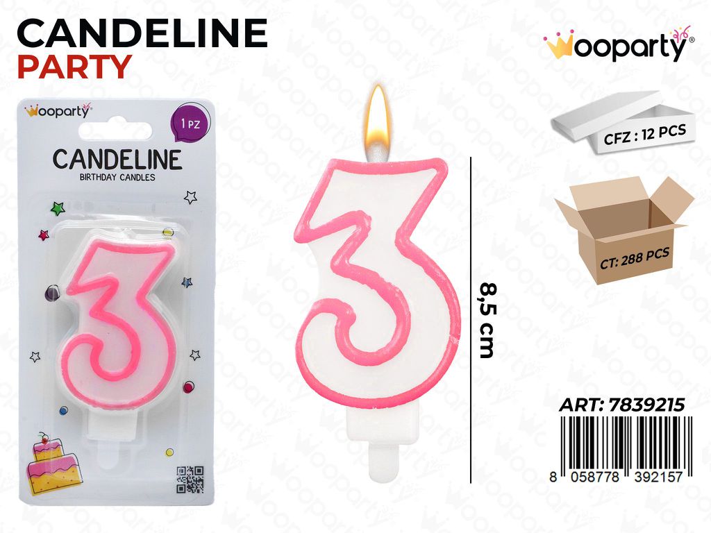 CANDELINA PARTY ROSA N.3 8.5CM /PZ DA 12**
