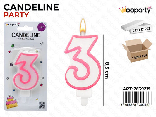 CANDELINA PARTY ROSA N.3 8.5CM /PZ DA 12**