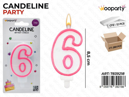 CANDELINA PARTY ROSA N.6 8.5CM /PZ DA 12**
